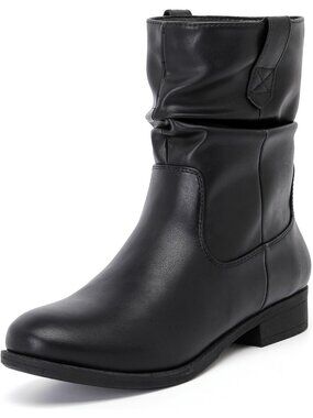 Women's Black Pu Ankle Boots Flat Booties Slouchy Casual Riding Short Boots